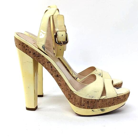 PRADA Canary Yellow Cork Platform Heels - 8 - Picture 2 of 10